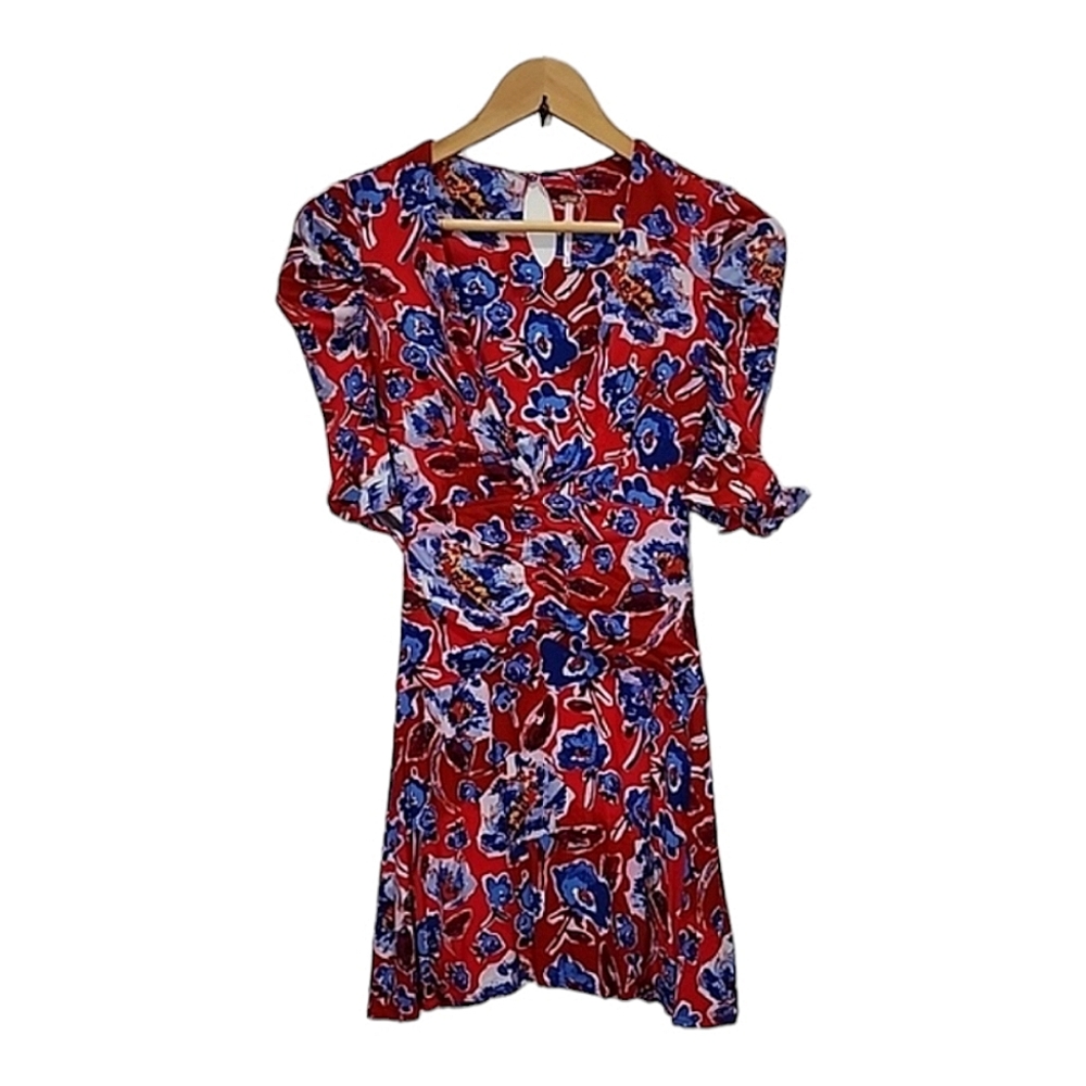 Free People Glow Up red and blue floral mini dress size 00 - Picture 3 of 7